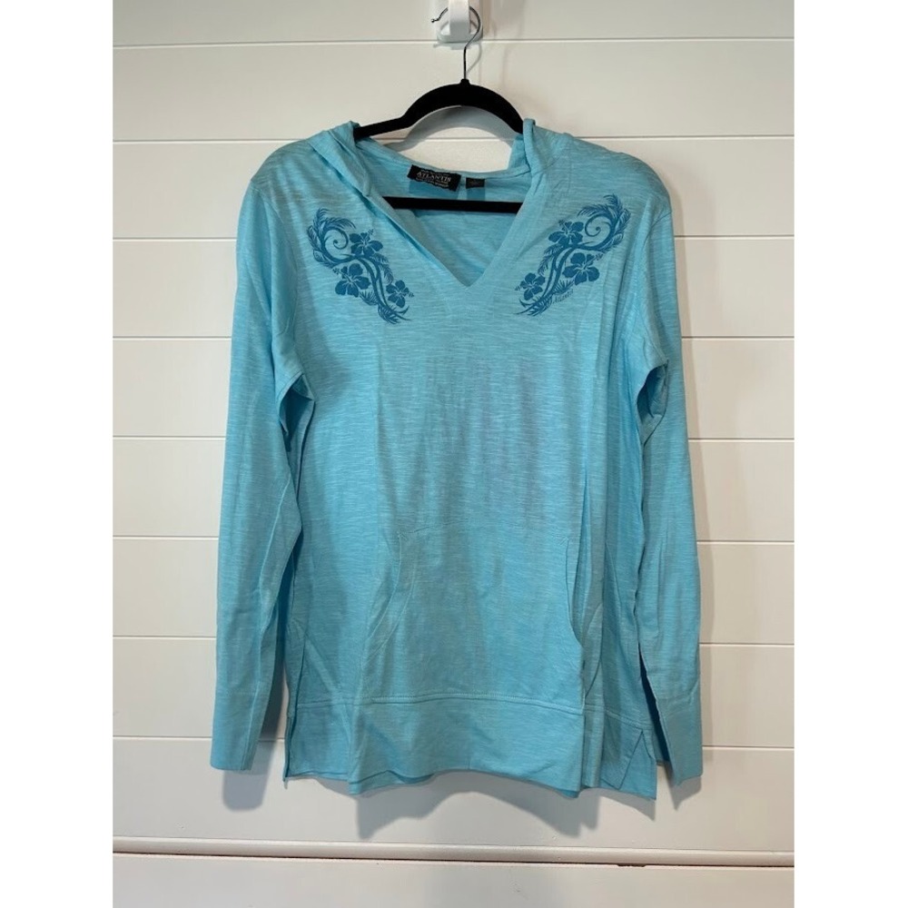 Atlantis Paradise Island Long Sleeve Hooded‎ Shirt Women's Large EUC
